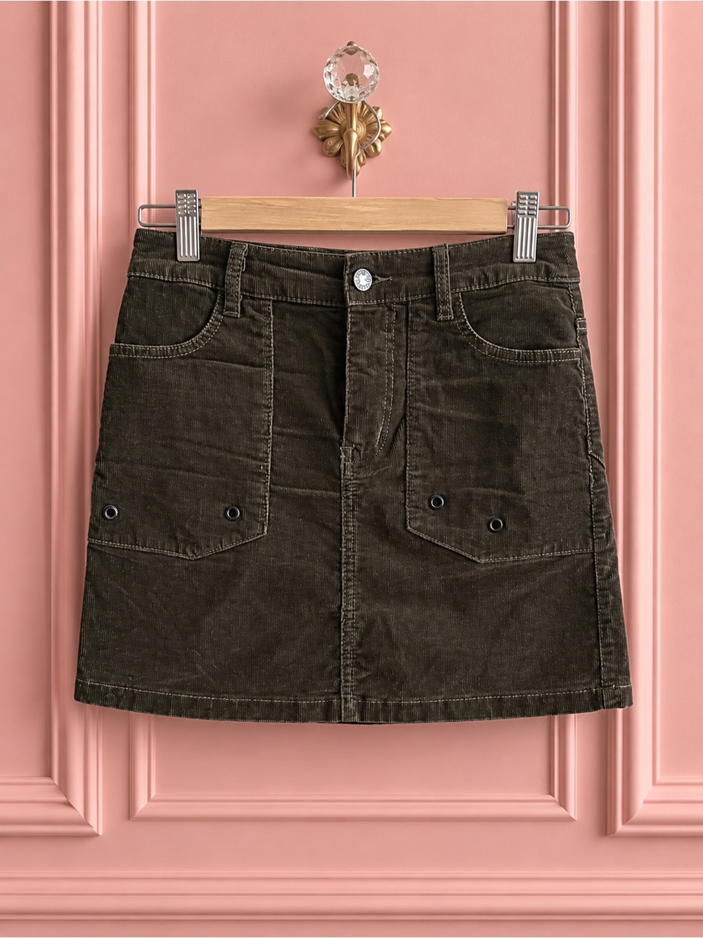 Zadig & Voltaire Jevron Khaki Corduroy Mini Skirt Size 36